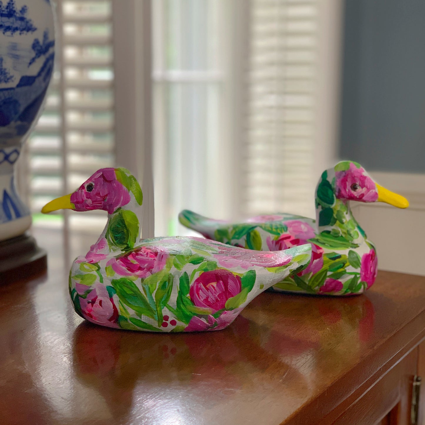 Pink and Green Floral Duck